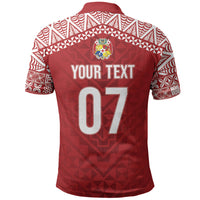 Mate Ma'a Tonga Rugby Custom Kupesi Motifs Polo Shirt Red Waves LT7 - Polynesian Pride