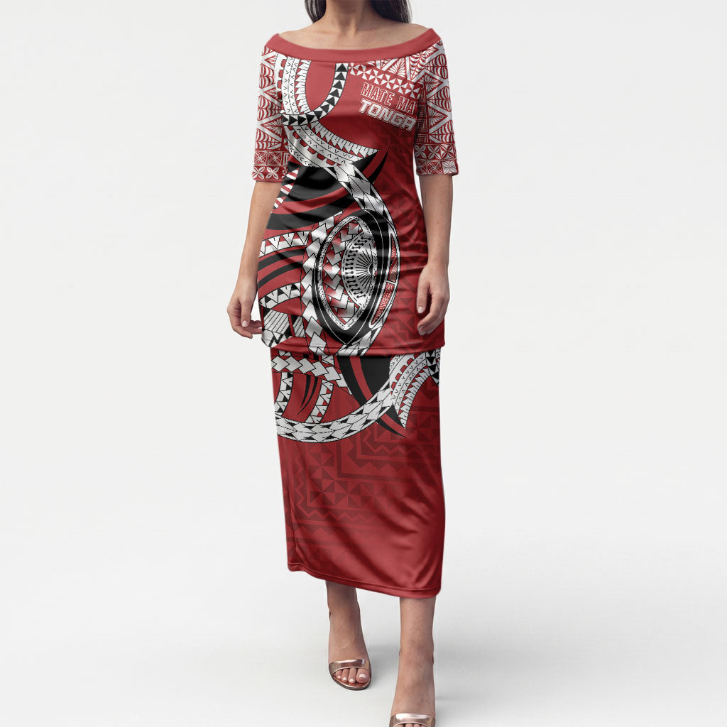 Mate Ma'a Tonga Rugby Custom Kupesi Motifs Puletasi Red Waves