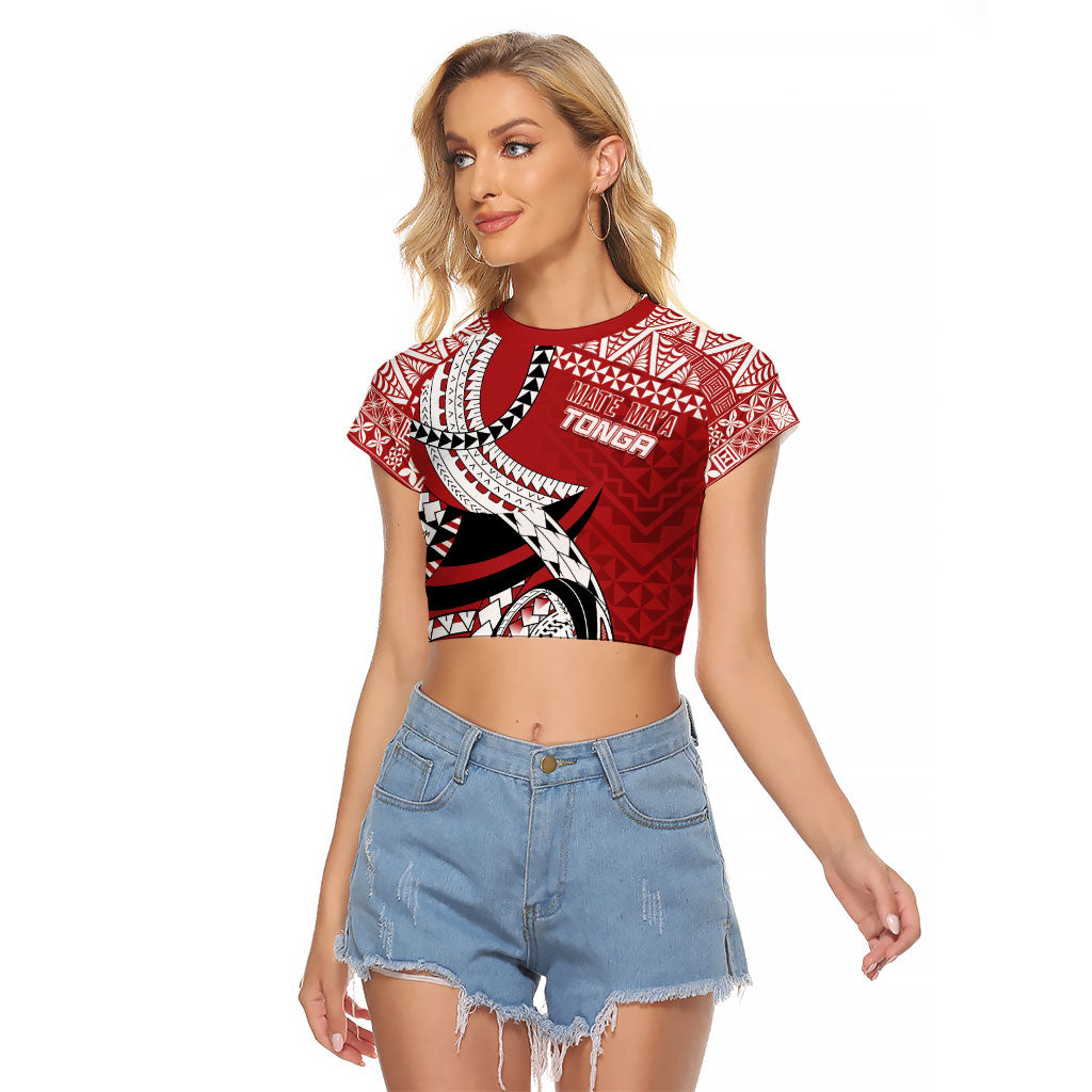 Mate Ma'a Tonga Rugby Custom Kupesi Motifs Raglan Cropped T Shirt Red Waves