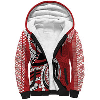 Mate Ma'a Tonga Rugby Custom Kupesi Motifs Sherpa Hoodie Red Waves LT7 Unisex Red - Polynesian Pride