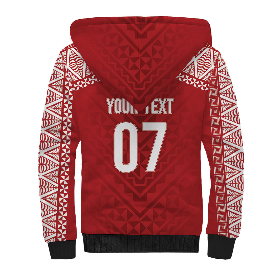 Mate Ma'a Tonga Rugby Custom Kupesi Motifs Sherpa Hoodie Red Waves LT7 - Polynesian Pride