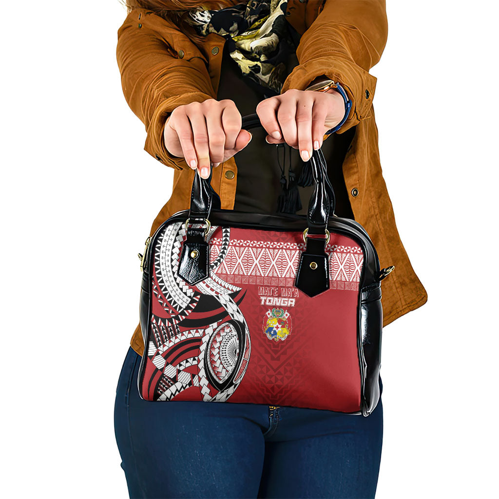 Mate Ma'a Tonga Rugby Kupesi Motifs Shoulder Handbag Red Waves