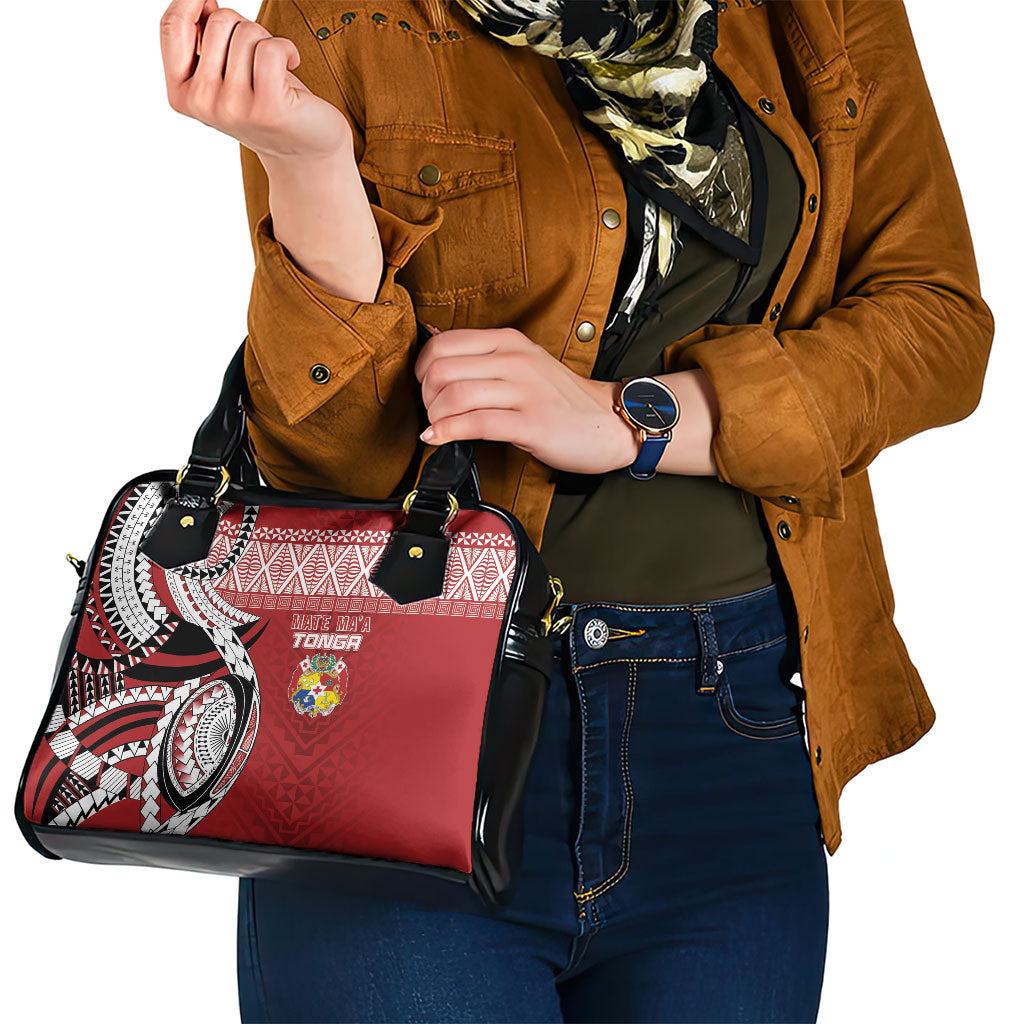 Mate Ma'a Tonga Rugby Kupesi Motifs Shoulder Handbag Red Waves LT7 - Polynesian Pride