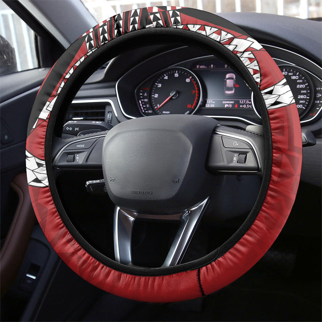 Mate Ma'a Tonga Rugby Kupesi Motifs Steering Wheel Cover Red Waves LT7 - Polynesian Pride