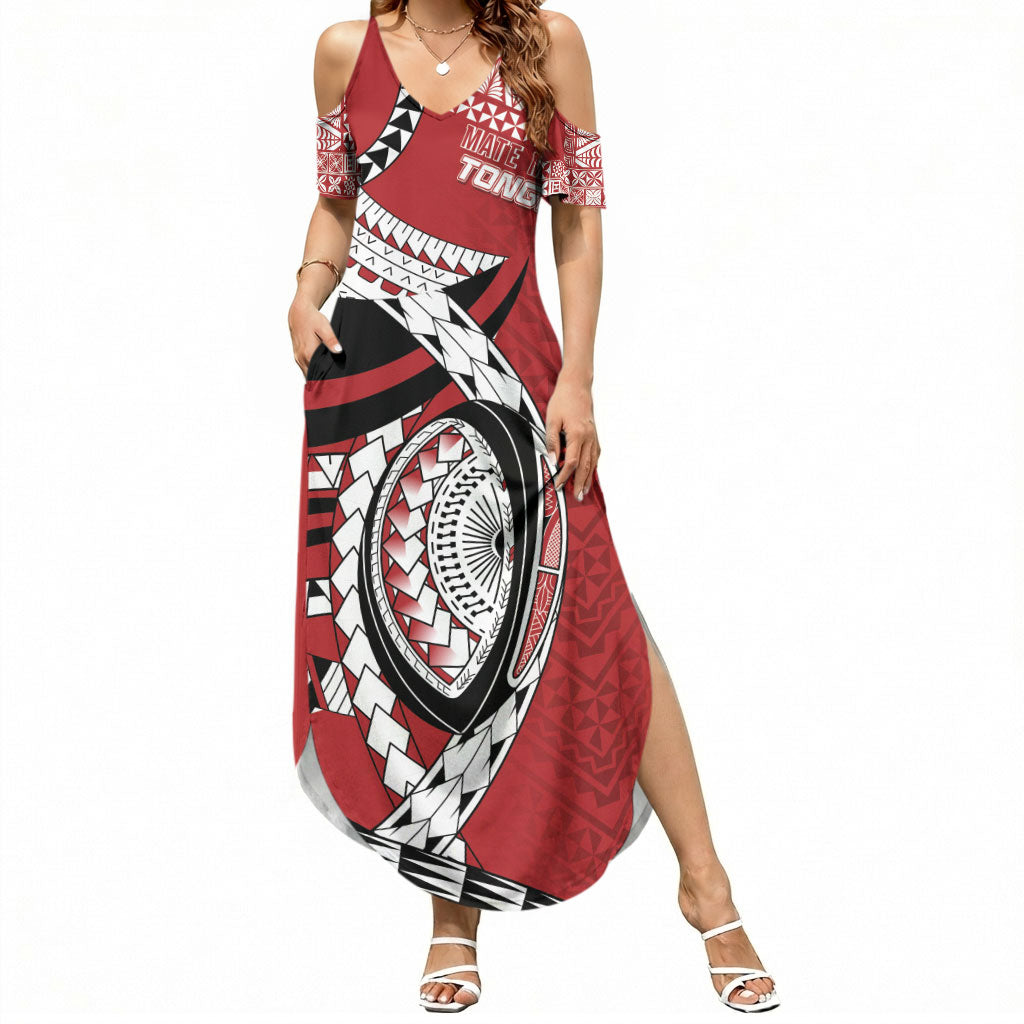 Mate Ma'a Tonga Rugby Custom Kupesi Motifs Summer Maxi Dress Red Waves