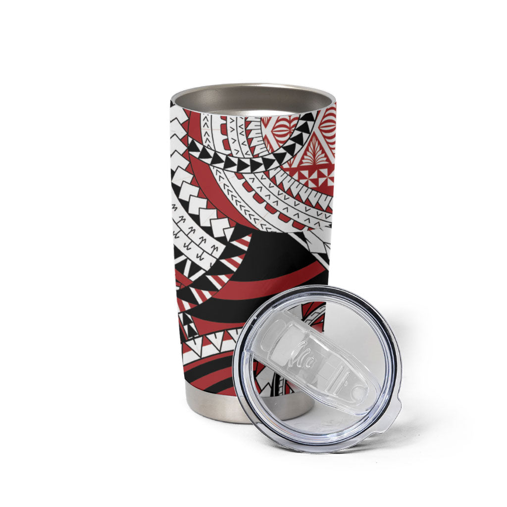 Mate Ma'a Tonga Rugby Kupesi Motifs Tumbler Cup Red Waves LT7 - Polynesian Pride