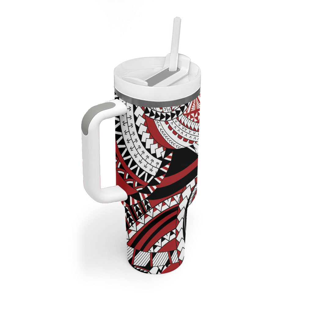 Mate Ma'a Tonga Rugby Kupesi Motifs Tumbler With Handle Red Waves LT7 - Polynesian Pride