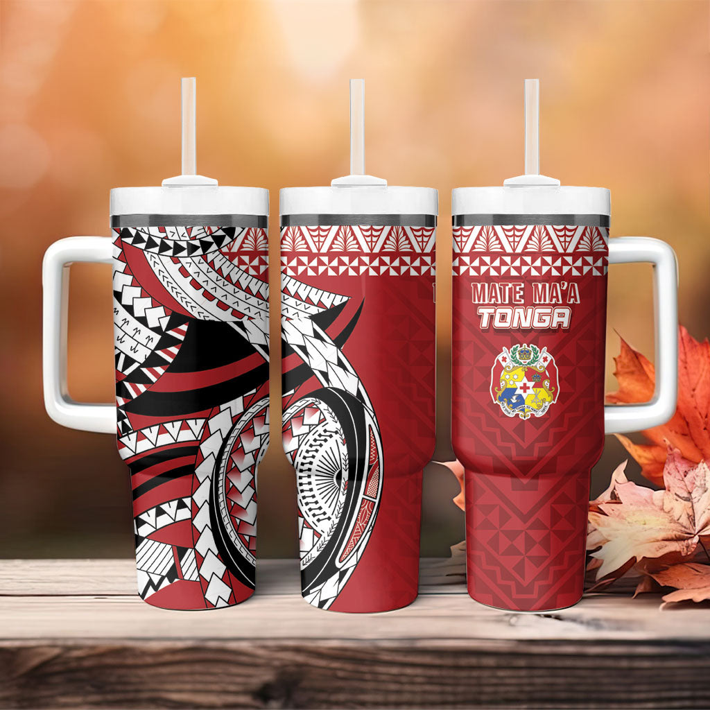 Mate Ma'a Tonga Rugby Kupesi Motifs Tumbler With Handle Red Waves LT7 - Polynesian Pride