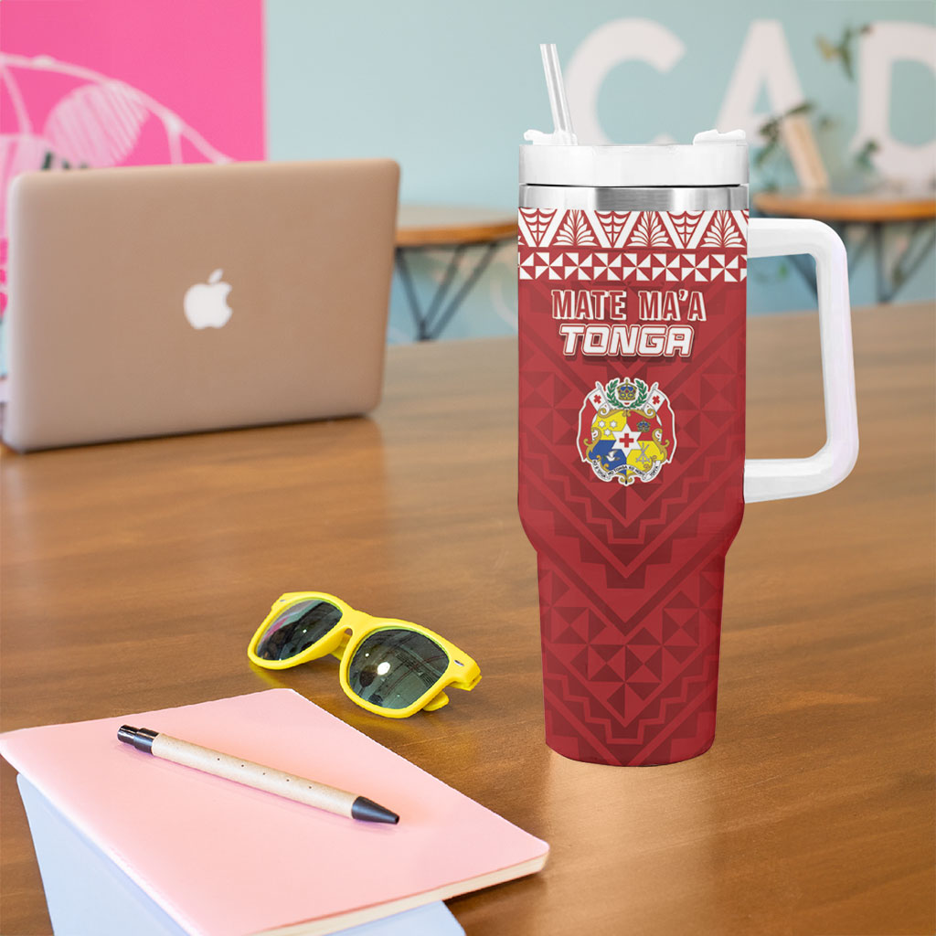 Mate Ma'a Tonga Rugby Kupesi Motifs Tumbler With Handle Red Waves LT7 - Polynesian Pride