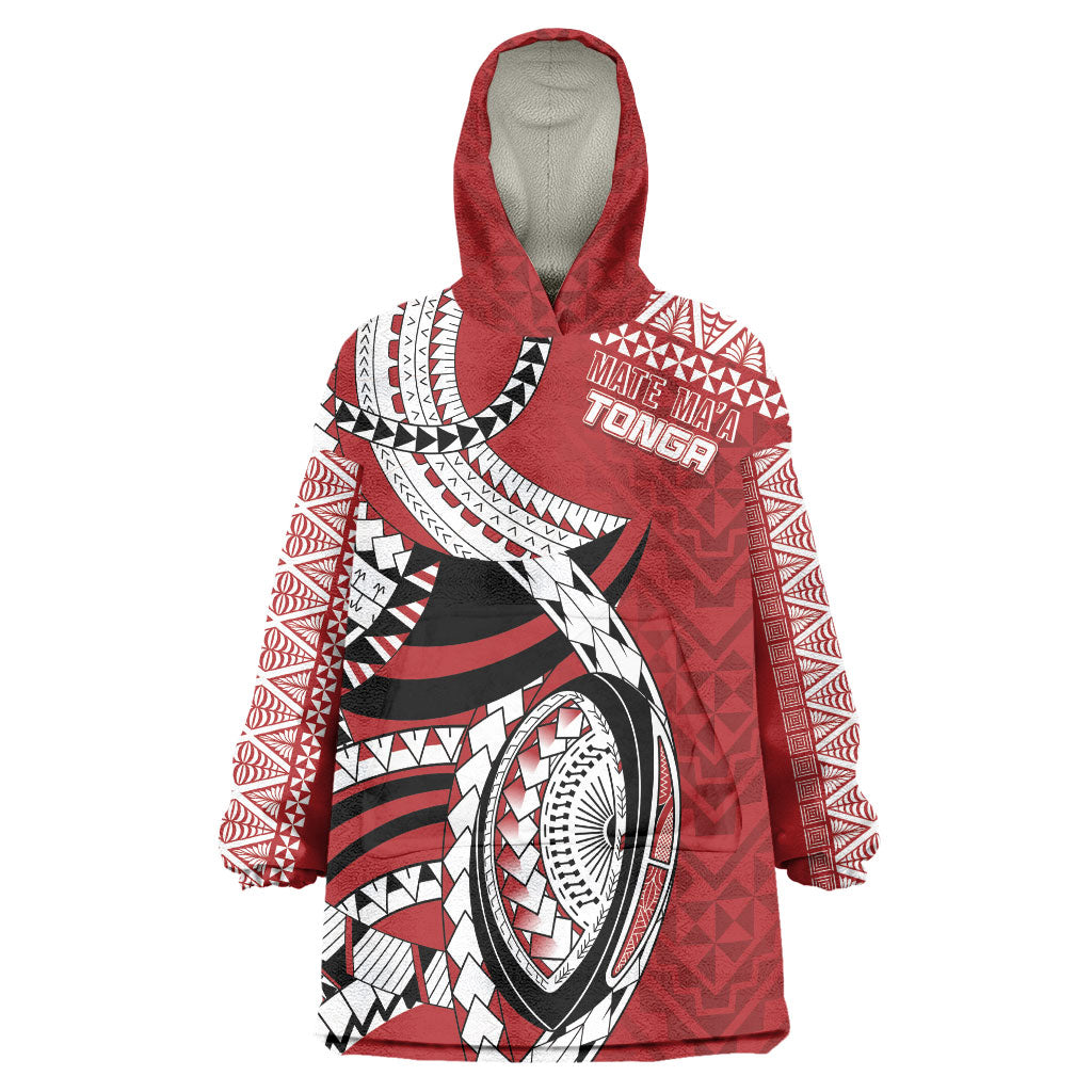 Mate Ma'a Tonga Rugby Custom Kupesi Motifs Wearable Blanket Hoodie Red Waves