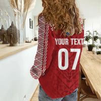 Mate Ma'a Tonga Rugby Custom Kupesi Motifs Women Casual Shirt Red Waves LT7 - Polynesian Pride