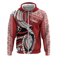 Mate Ma'a Tonga Rugby Custom Kupesi Motifs Zip Hoodie Red Waves LT7 Zip Hoodie Red - Polynesian Pride
