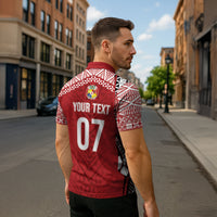 Mate Ma'a Tonga Rugby Custom Kupesi Motifs Zipper Polo Shirt Red Waves LT7 - Polynesian Pride