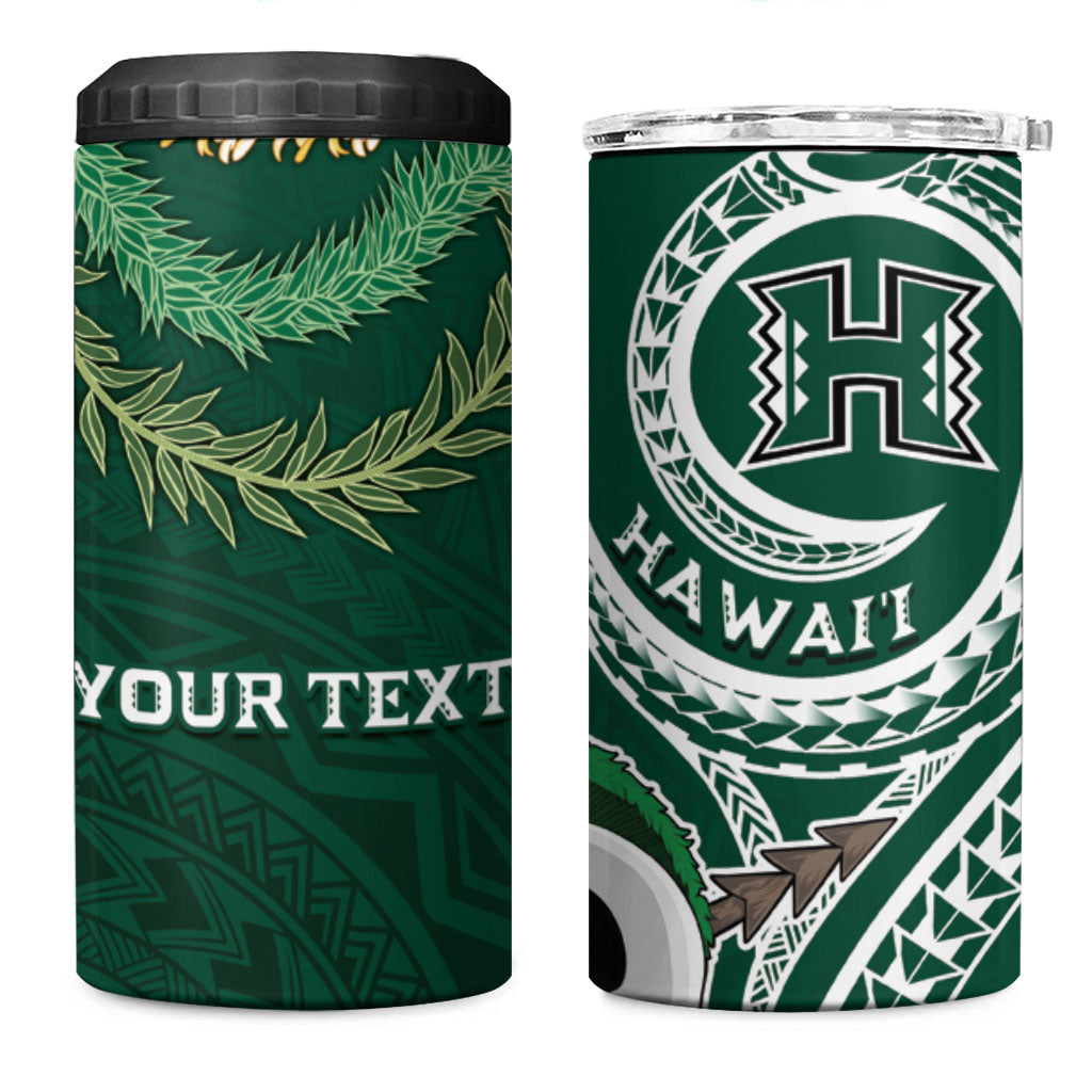 Hawaii Rainbow Warriors Alumni Personalized 4 in 1 Can Cooler Tumbler Ti Maile Lei - Glory For The Warriors