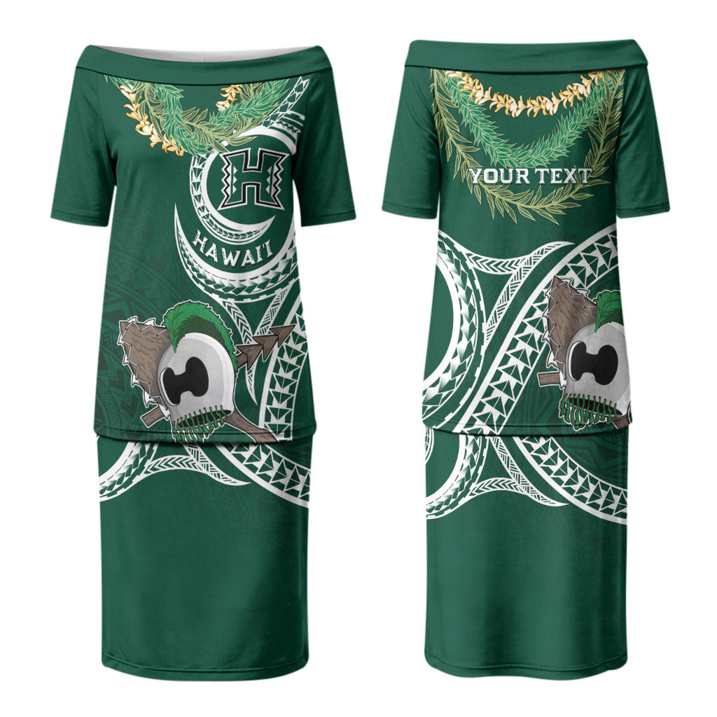 Hawaii Rainbow Warriors Alumni Personalized Couples Matching Puletasi and Hawaiian Shirt Ti Maile Lei - Glory For The Warriors