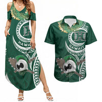 Hawaii Rainbow Warriors Alumni Personalized Couples Matching Summer Maxi Dress and Hawaiian Shirt Ti Maile Lei - Glory For The Warriors