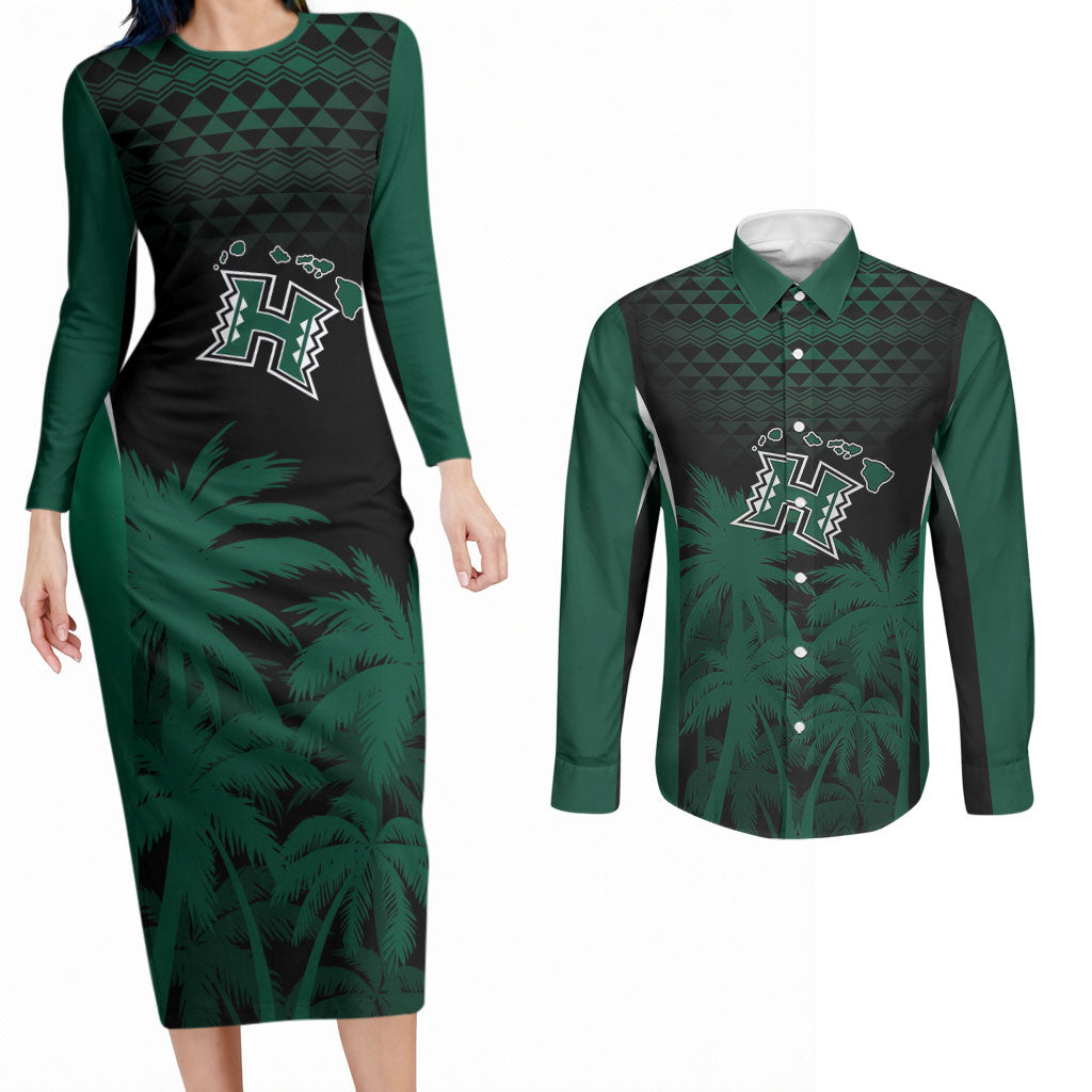 Hawaii Rainbow Warriors La'au Pama Personalized Couples Matching Long Sleeve Bodycon Dress and Long Sleeve Button Shirt