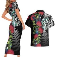 Meri Kirihimete New Zealand Couples Matching Short Sleeve Bodycon Dress and Hawaiian Shirt Tui on Pohutukawa LT7 - Polynesian Pride