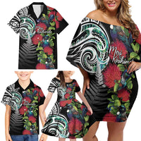 Meri Kirihimete New Zealand Family Matching Off Shoulder Short Dress and Hawaiian Shirt Tui on Pohutukawa LT7 - Polynesian Pride