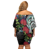 Meri Kirihimete New Zealand Family Matching Off Shoulder Short Dress and Hawaiian Shirt Tui on Pohutukawa LT7 - Polynesian Pride