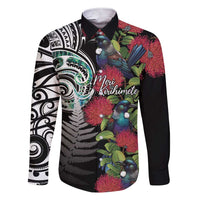 Meri Kirihimete New Zealand Family Matching Short Sleeve Bodycon Dress and Hawaiian Shirt Tui on Pohutukawa LT7 Dad's Shirt - Long Sleeve Black - Polynesian Pride