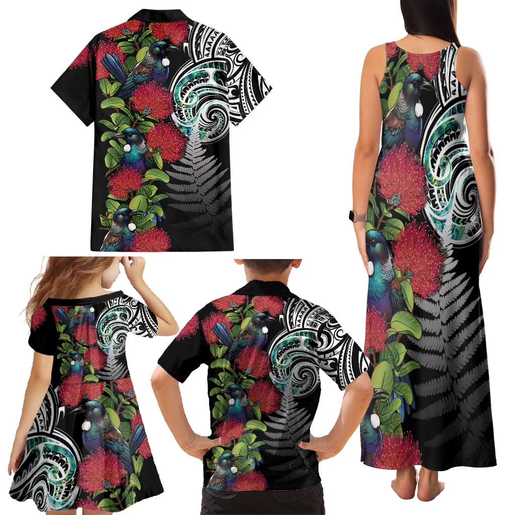 Meri Kirihimete New Zealand Family Matching Tank Maxi Dress and Hawaiian Shirt Tui on Pohutukawa LT7 - Polynesian Pride
