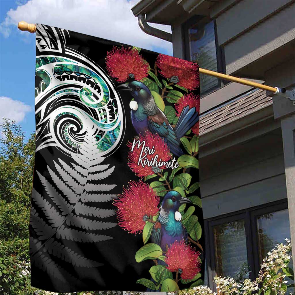 Meri Kirihimete New Zealand Garden Flag Tui on Pohutukawa LT7 - Polynesian Pride