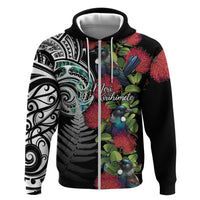 Meri Kirihimete New Zealand Hoodie Tui on Pohutukawa LT7 Zip Hoodie Black - Polynesian Pride