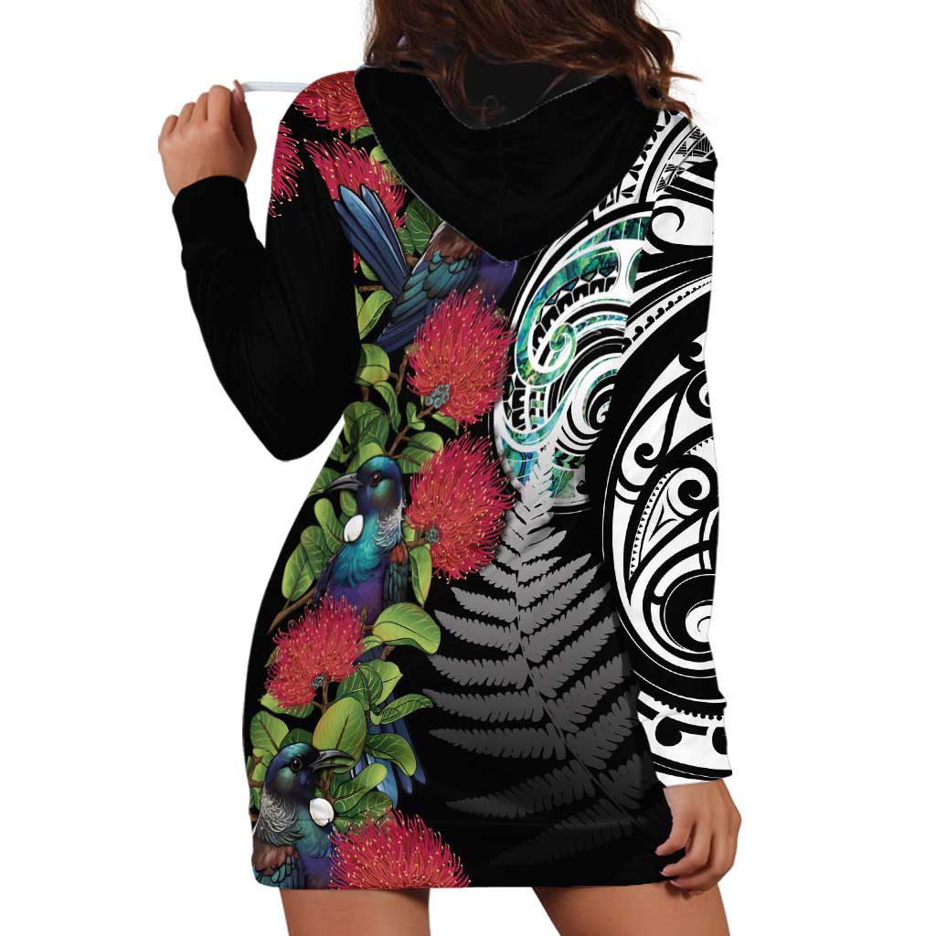 Meri Kirihimete New Zealand Hoodie Dress Tui on Pohutukawa LT7 - Polynesian Pride