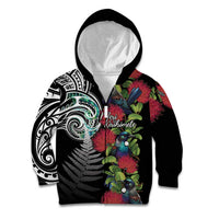 Meri Kirihimete New Zealand Kid Hoodie Tui on Pohutukawa LT7 Zip Hoodie Black - Polynesian Pride