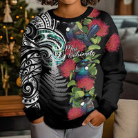 Meri Kirihimete New Zealand Kid Ugly Christmas Sweater Tui on Pohutukawa LT7 - Polynesian Pride