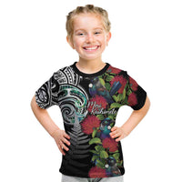 Meri Kirihimete New Zealand Kid T Shirt Tui on Pohutukawa LT7 Black - Polynesian Pride