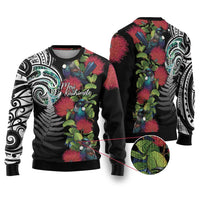 Meri Kirihimete New Zealand Ugly Christmas Sweater Tui on Pohutukawa LT7 Black - Polynesian Pride