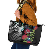 Meri Kirihimete New Zealand Leather Tote Bag Tui on Pohutukawa LT7 Black - Polynesian Pride