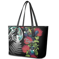 Meri Kirihimete New Zealand Leather Tote Bag Tui on Pohutukawa LT7 - Polynesian Pride