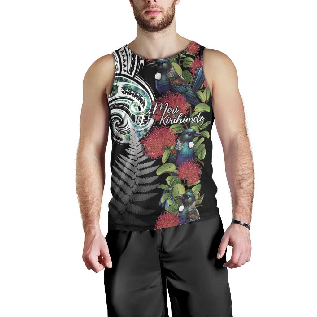Meri Kirihimete New Zealand Men Tank Top Tui on Pohutukawa LT7 - Polynesian Pride