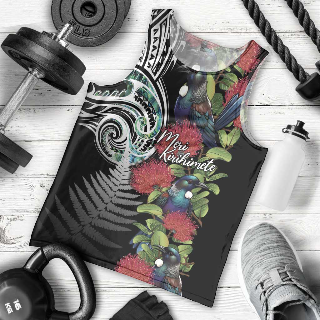 Meri Kirihimete New Zealand Men Tank Top Tui on Pohutukawa LT7 - Polynesian Pride