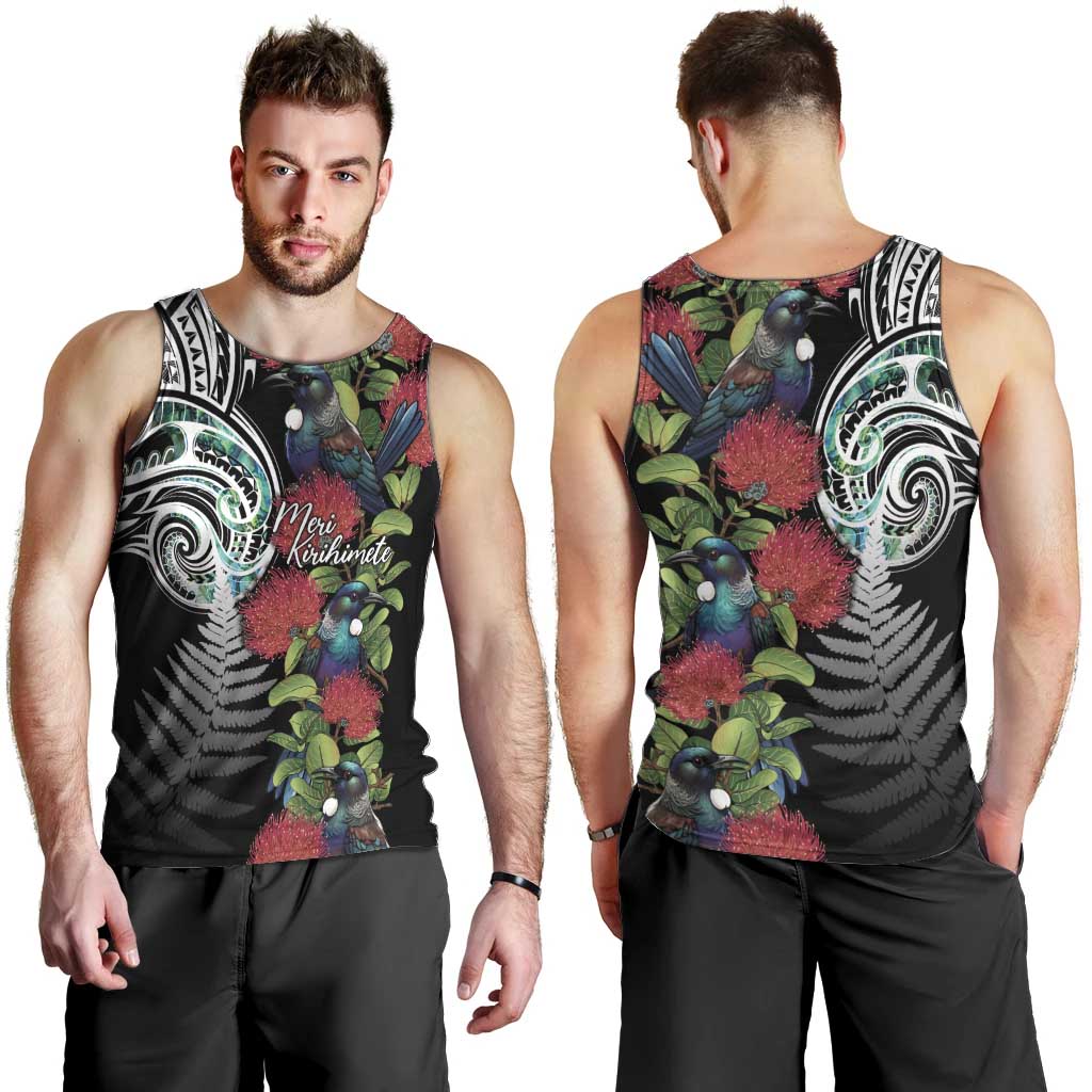 Meri Kirihimete New Zealand Men Tank Top Tui on Pohutukawa LT7 - Polynesian Pride