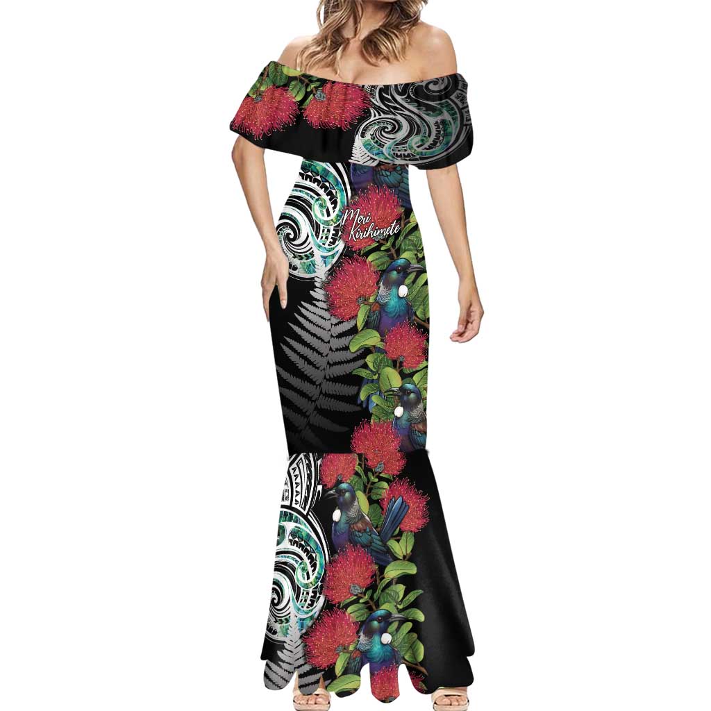 Meri Kirihimete New Zealand Mermaid Dress Tui on Pohutukawa LT7 - Polynesian Pride
