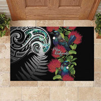 Meri Kirihimete New Zealand Rubber Doormat Tui on Pohutukawa