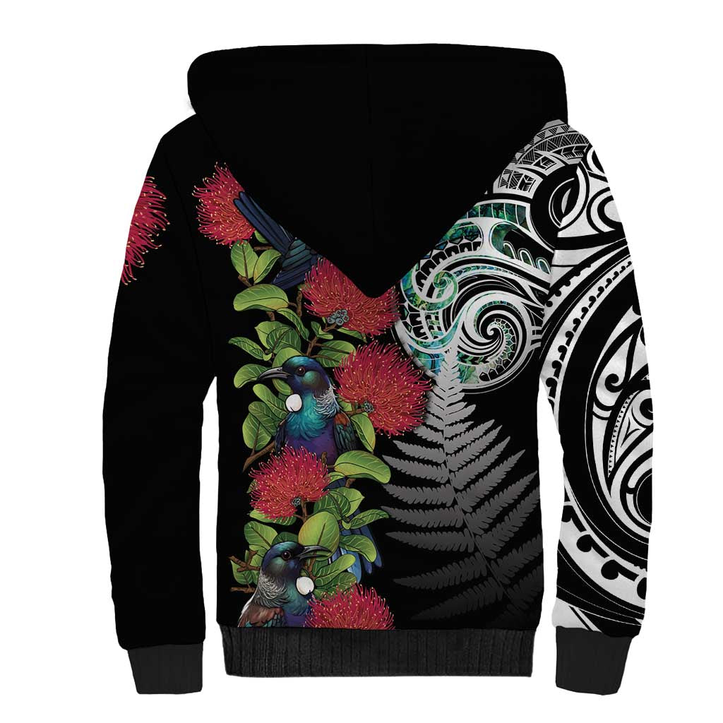 Meri Kirihimete New Zealand Sherpa Hoodie Tui on Pohutukawa LT7 - Polynesian Pride