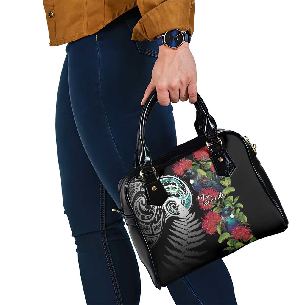 Meri Kirihimete New Zealand Shoulder Handbag Tui on Pohutukawa