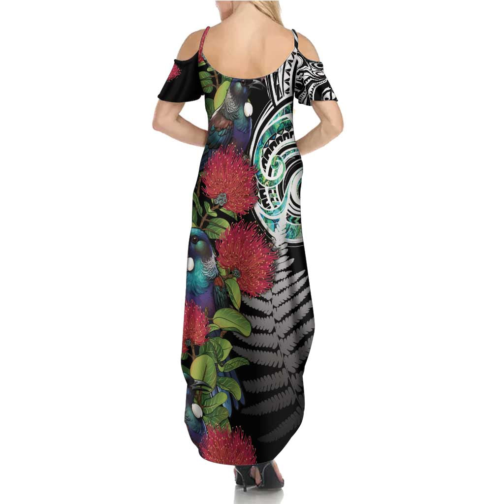 Meri Kirihimete New Zealand Summer Maxi Dress Tui on Pohutukawa LT7 - Polynesian Pride