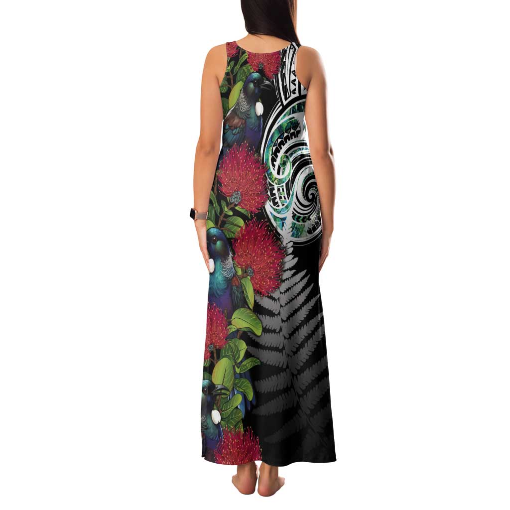 Meri Kirihimete New Zealand Tank Maxi Dress Tui on Pohutukawa LT7 - Polynesian Pride