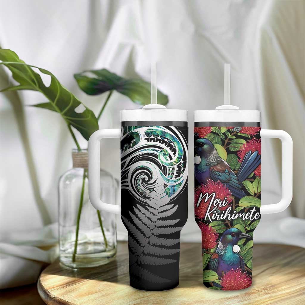 Meri Kirihimete New Zealand Tumbler With Handle Tui on Pohutukawa LT7 - Polynesian Pride