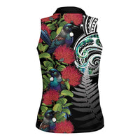 Meri Kirihimete New Zealand Women Sleeveless Polo Shirt Tui on Pohutukawa LT7 - Polynesian Pride
