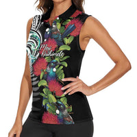 Meri Kirihimete New Zealand Women Sleeveless Polo Shirt Tui on Pohutukawa LT7 - Polynesian Pride