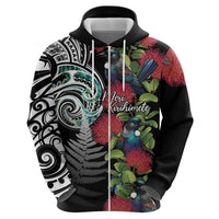 Meri Kirihimete New Zealand Zip Hoodie Tui on Pohutukawa LT7 - Polynesian Pride