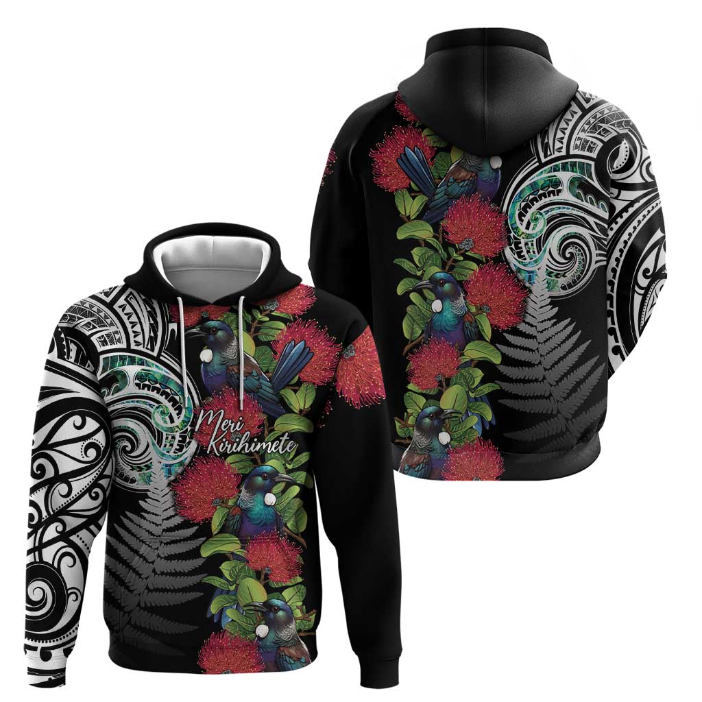 Meri Kirihimete New Zealand Zip Hoodie Tui on Pohutukawa LT7 - Polynesian Pride