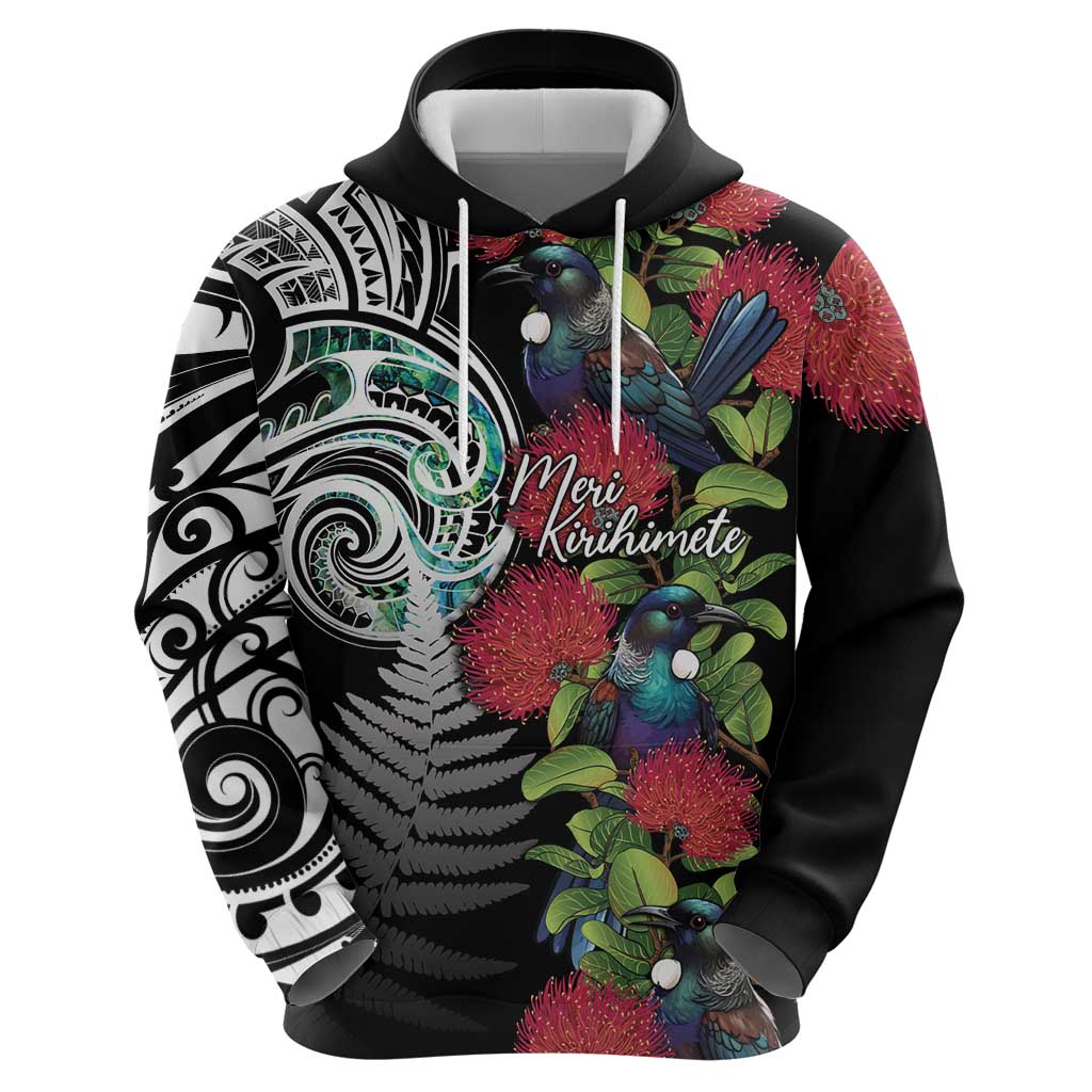Meri Kirihimete New Zealand Zip Hoodie Tui on Pohutukawa LT7 - Polynesian Pride